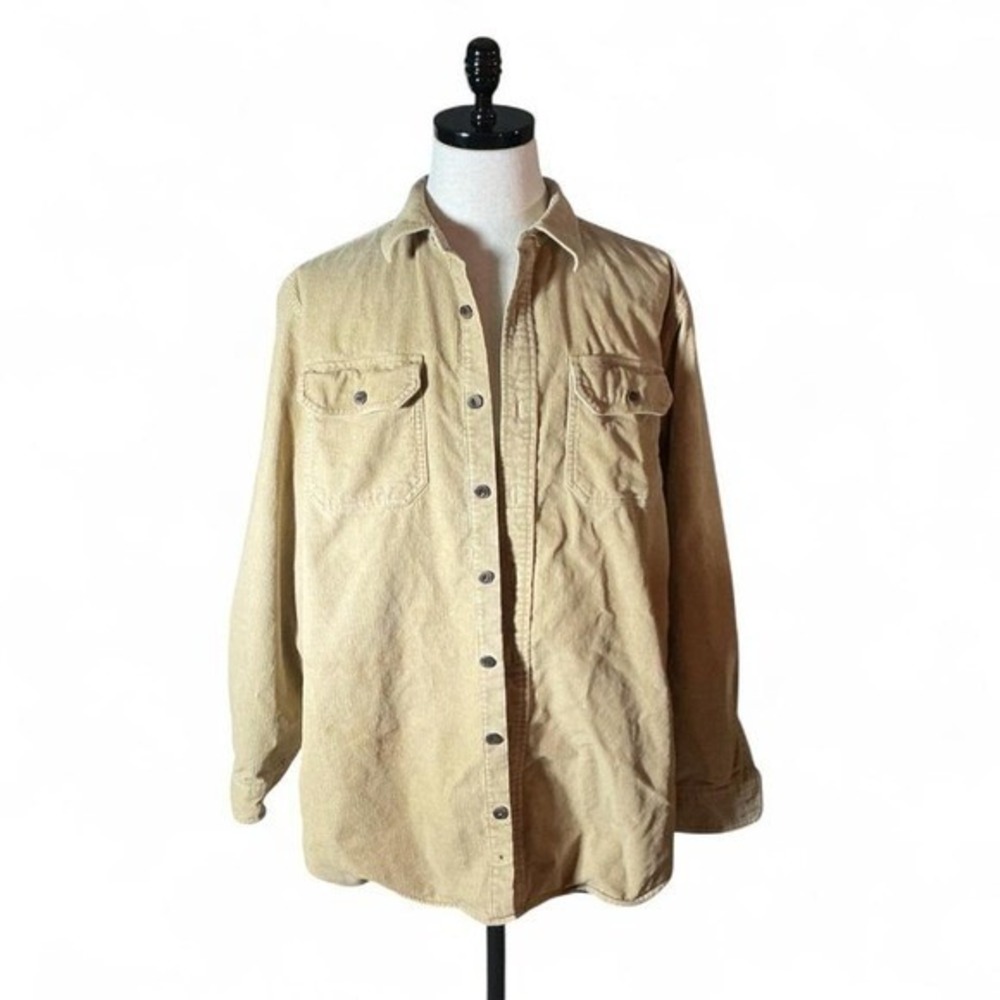 L.L. Bean Flannel Lined Corduroy Button Down Shirt Mens L Tall Tan Gorpcore Coat